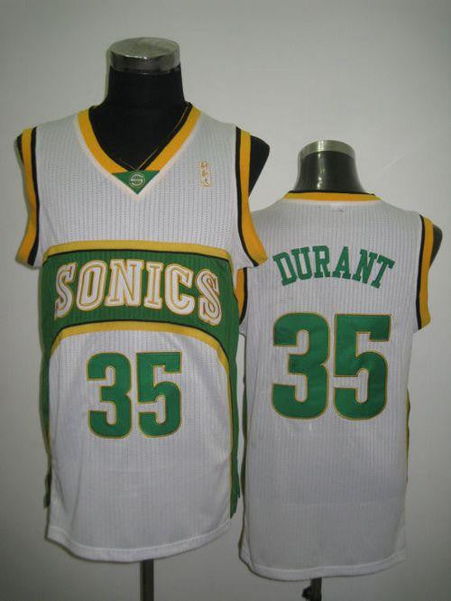 Thunder #35 Kevin Durant White Seattle SuperSonics Style Stitched Basketball Jersey