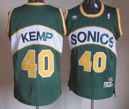 Thunder #40 Shawn Kemp Green SuperSonics Throwback Stitched Basketball Jersey