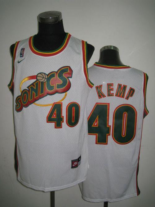 Thunder #40 Shawn Kemp White SuperSonics Throwback Stitched Basketball Jersey