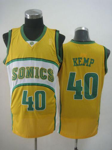 Thunder #40 Shawn Kemp Yellow SuperSonics Throwback Stitched Basketball Jersey