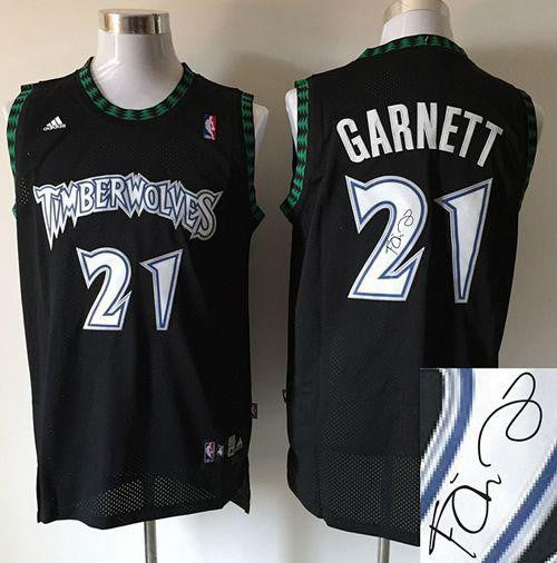 Timberwolves #21 Kevin Garnett Black Autographed Stitched Basketball Jersey