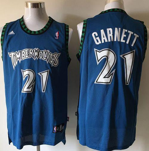 Timberwolves #21 Retro Garnett Blue Stitched Basketball Jersey