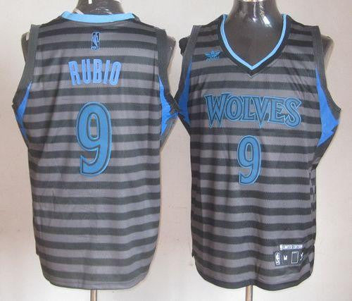 Timberwolves #9 Ricky Rubio Black/Grey Groove Stitched Basketball Jersey