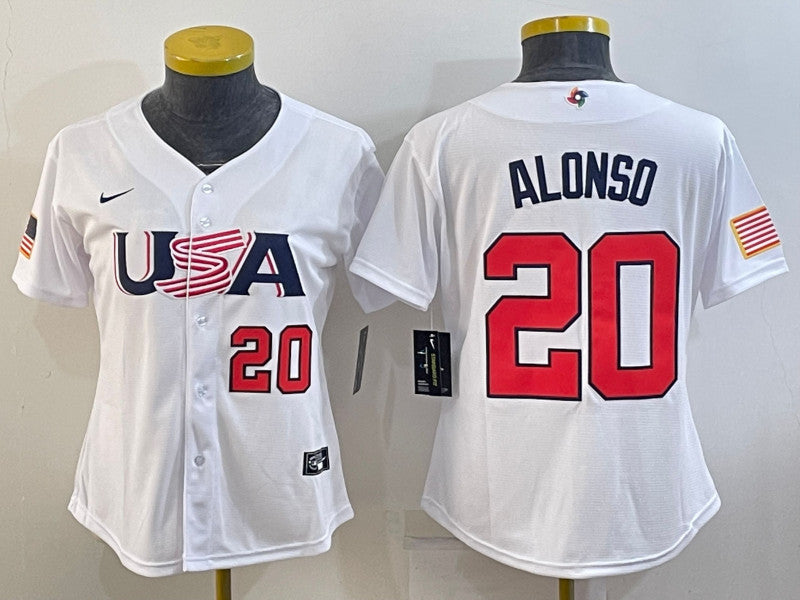 USA 20 Pete Alonso White Women 2023 World Baseball Classic Jersey