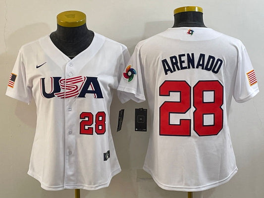 USA 28 Nolan Arenado White Women 2023 World Baseball Classic Jersey