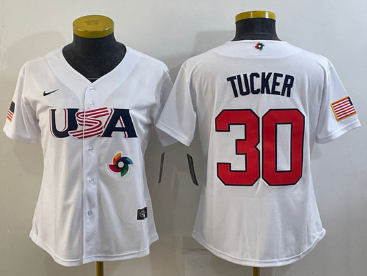 USA 30 Kyle Tucker White Women 2023 World Baseball Classic Jersey