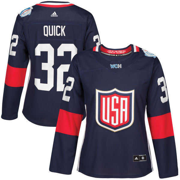 USA 32 Jonathan Quick Navy Women 2016 World Cup of Hockey Player Hockey Jersey