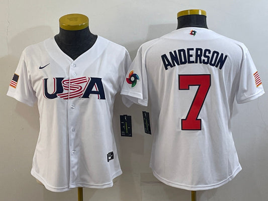 USA 7 Tim Anderson White Women 2023 World Baseball Classic Jersey