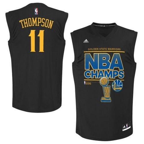 Warriors #11 Klay Thompson Black 2015 Finals Champions Stitched Basketball Jersey