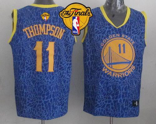 Warriors #11 Klay Thompson Blue Crazy Light The Finals Patch Stitched Basketball Jersey