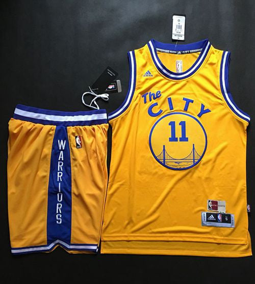 Warriors #11 Klay Thompson Gold Throwback The City A Set Stitched Basketball Jersey