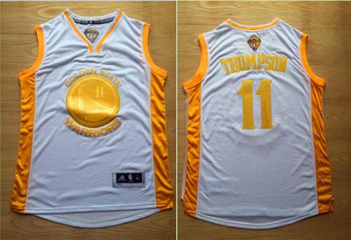 Warriors #11 Klay Thompson White(Gold No.) Stitched Basketball Jersey