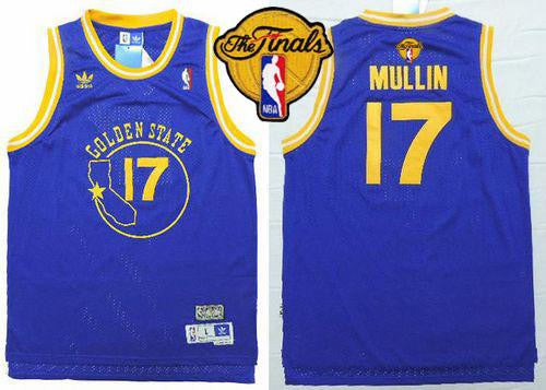 Warriors #17 Chris Mullin Blue New Throwback The Finals Patch Stitched Basketball Jersey