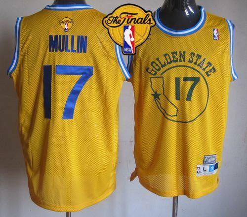 Warriors #17 Chris Mullin Gold Throwback The Finals Patch Stitched Basketball Jersey