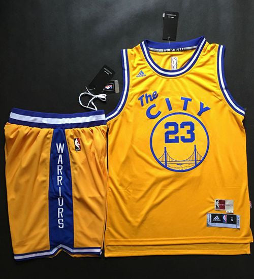 Warriors #23 Draymond Green Gold Throwback The City A Set Stitched Basketball Jersey