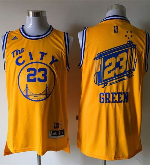 Warriors #23 Draymond Green Gold Throwback The City Stitched Basketball Jersey