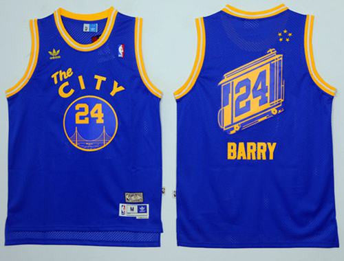 Warriors #24 Rick Barry Blue Throwback The City Stitched Basketball Jersey