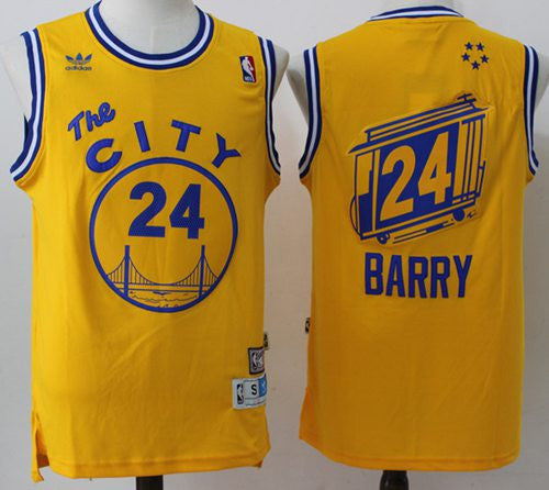 Warriors #24 Rick Barry Gold Throwback The City Stitched Basketball Jersey