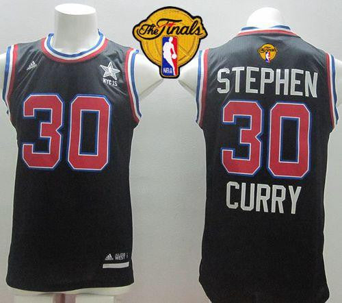 Warriors #30 Stephen Curry Black 2015 All Star The Finals Patch Stitched Basketball Jersey