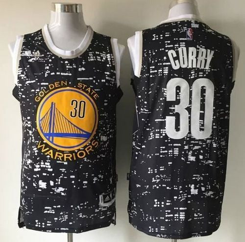 Warriors #30 Stephen Curry Black City Light Stitched Basketball Jersey