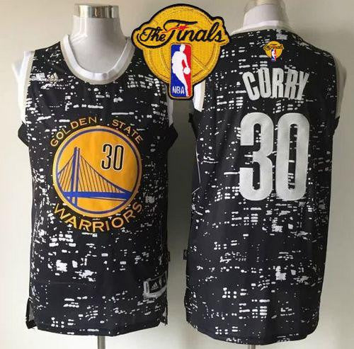 Warriors #30 Stephen Curry Black City Light The Finals Patch Stitched Basketball Jersey