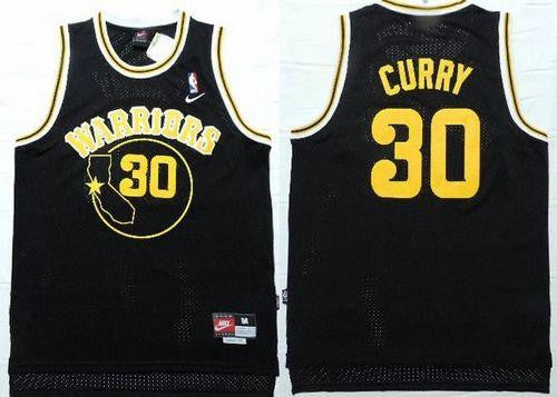 Warriors #30 Stephen Curry Black Throwback Stitched Basketball Jersey