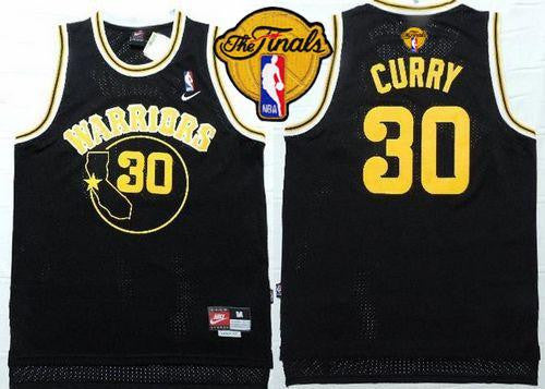 Warriors #30 Stephen Curry Black Throwback The Finals Patch Stitched Basketball Jersey