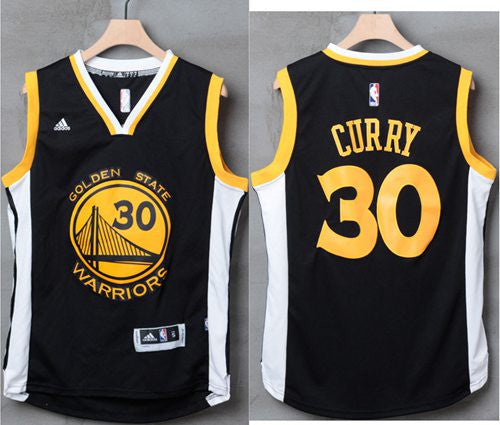 Warriors #30 Stephen Curry Black/White Stitched Basketball Jersey