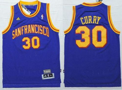 Warriors #30 Stephen Curry Blue Throwback San Francisco Stitched Basketball Jersey