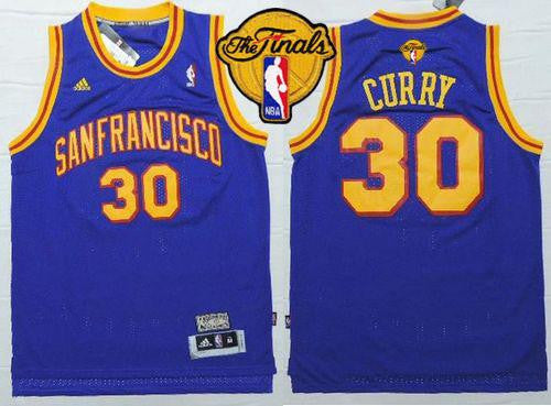 Warriors #30 Stephen Curry Blue Throwback San Francisco The Finals Patch Stitched Basketball Jersey