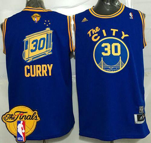 Warriors #30 Stephen Curry Blue Throwback The City The Finals Patch Stitched Basketball Jersey