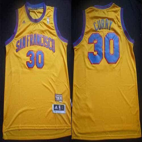 Warriors #30 Stephen Curry Gold Throwback San Francisco Stitched Basketball Jersey