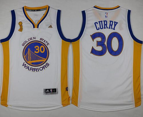 Warriors #30 Stephen Curry White Trophy Banner Champions Stitched Basketball Jersey