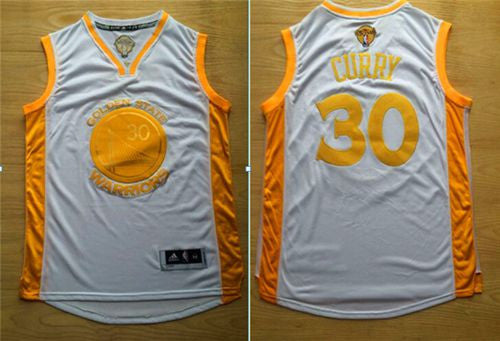 Warriors #30 Stephen Curry White(Gold No.) Stitched Basketball Jersey