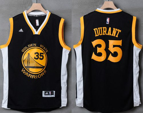 Warriors #35 Kevin Durant Black/White Stitched Basketball Jersey