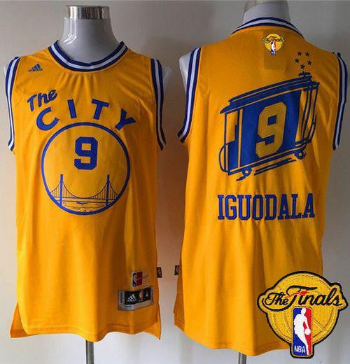 Warriors #9 Andre Iguodala Gold Throwback The City The Finals Patch Stitched Basketball Jersey