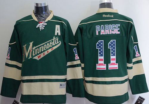 Wild #11 Zach Parise Green USA Flag Fashion Stitched Hockey Jersey