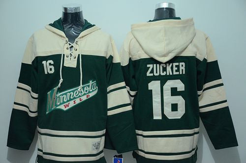 Wild #16 Jason Zucker Green Sawyer Hooded Sweatshirt Stitched Hockey Jersey