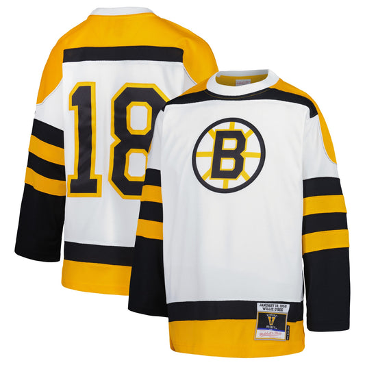  O'ree Boston Bruins Youth 1958 Blue Line Player Hockey Jersey - White