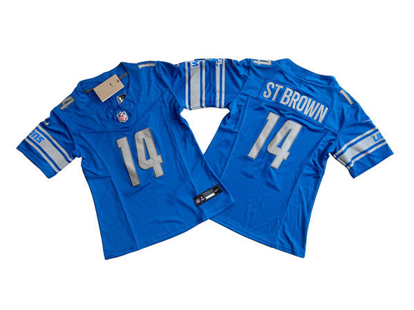 Women's Detroit Lions #14 Amon-Ra St. Brown Blue 2023 F.U.S.E. Limited Football Stitched Jersey(Run Smaller)