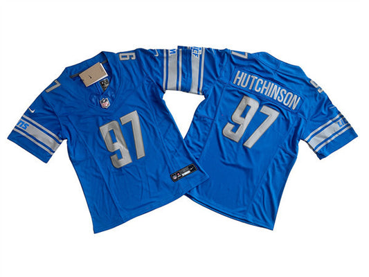 Women's Detroit Lions #97 Aidan Hutchinson Blue 2023 F.U.S.E. Limited Football Stitched Jersey(Run Smaller)