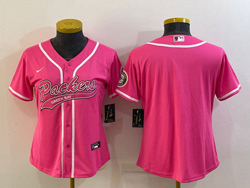 Women's Green Bay Packers Blank Pink With Patch Cool Base Stitched Baseball Jersey(Run Small)