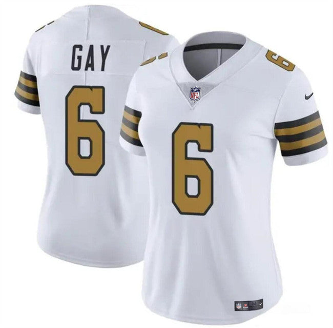 Women's New Orleans Saints #6 Gay White Color Rush Football Stitched Game Jersey(Run Small)