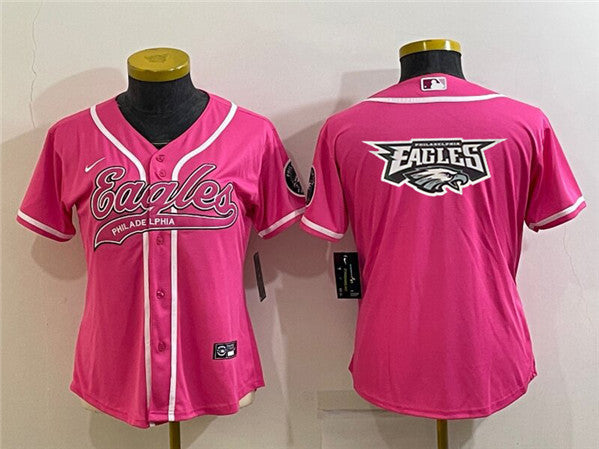 Women's Philadelphia Eagles Pink Team Big Logo With Patch Cool Base Stitched Baseball Jersey(Run Small)