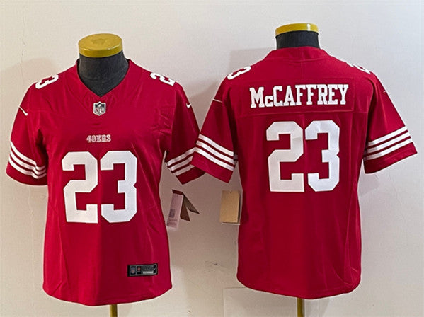 Women's San Francisco 49ers #23 Christian McCaffrey Red 2023 F.U.S.E. Untouchable Football Stitched Jersey(Run Small)